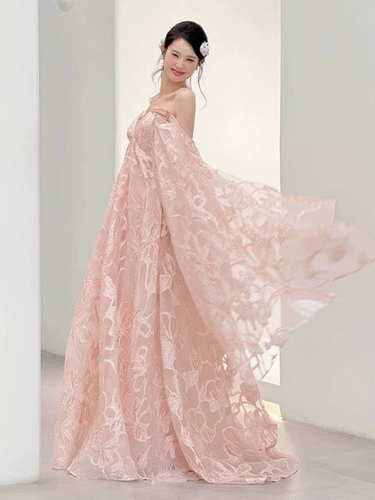 Modest A Line Off The Shoulder Pink Lace With Long Sleeves Date Night Evening Outfit Formal Prom Dresses RB5313