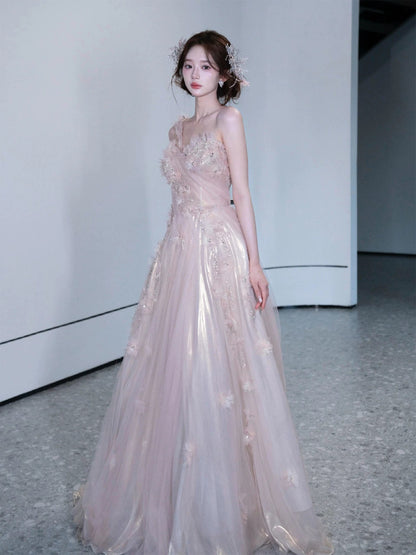 Beautiful A line One Shoulder Pink With Flowers Date Night Outfits Semi Formal Prom Gown Evening Dresses RB5322