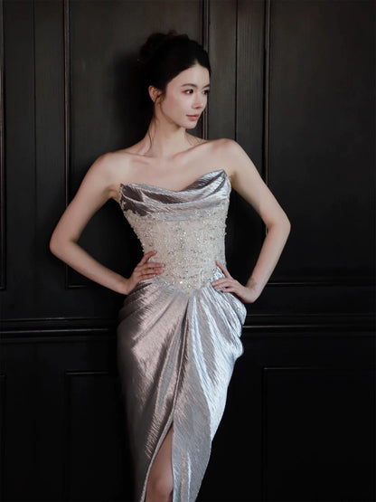 Modest Mermaid Sweetheart With Split Date Night Evening Outfit Formal Prom Dresses RB5323