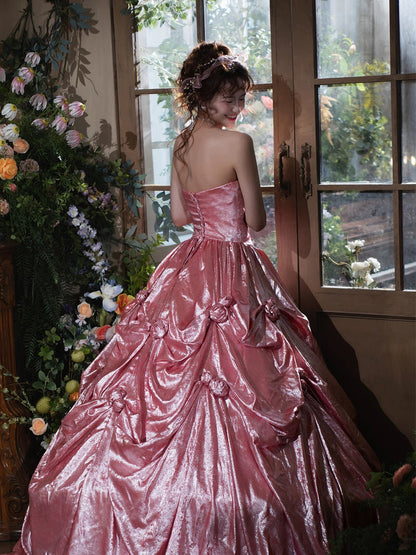 Modest Ball Gown Sweetheart Pink With Flowers Date Night Evening Outfit Formal Prom Dresses RB5327