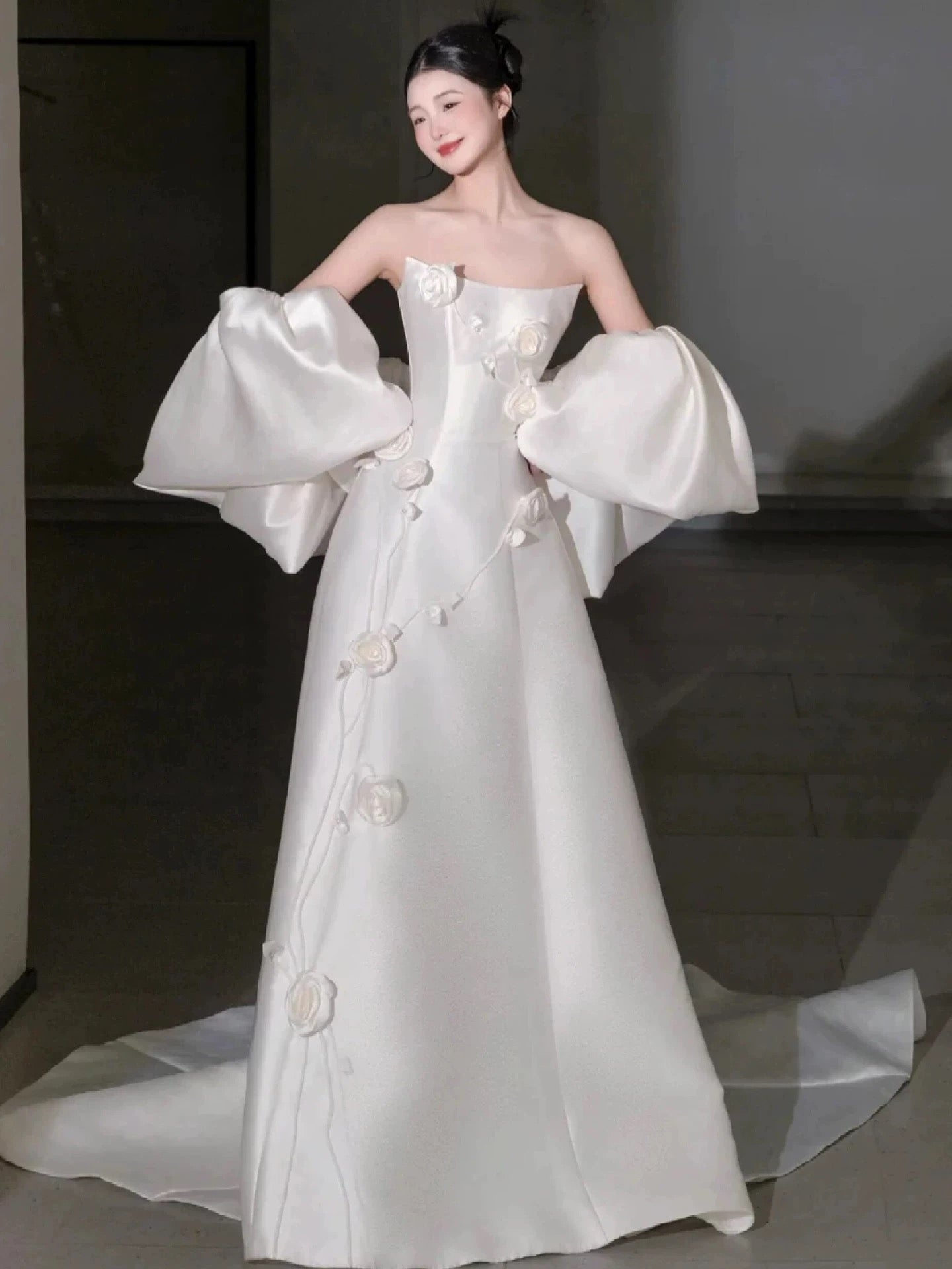 Modest A Line Strapless With Cape White Satin Brides Gown Bridal Dress Long Wedding Dresses RB5329