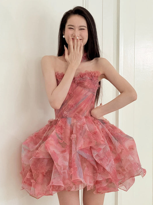 Cute Ball Gown Sweetheart Floral Pink Short Cocktail Homecoming Dresses Ideas Hoco Outfits RB5330