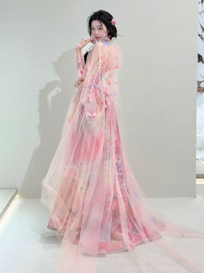 Princess Ball Gown Sweetheart Pink With Cape Date Night Evening Outfit Formal Prom Dresses RB5333
