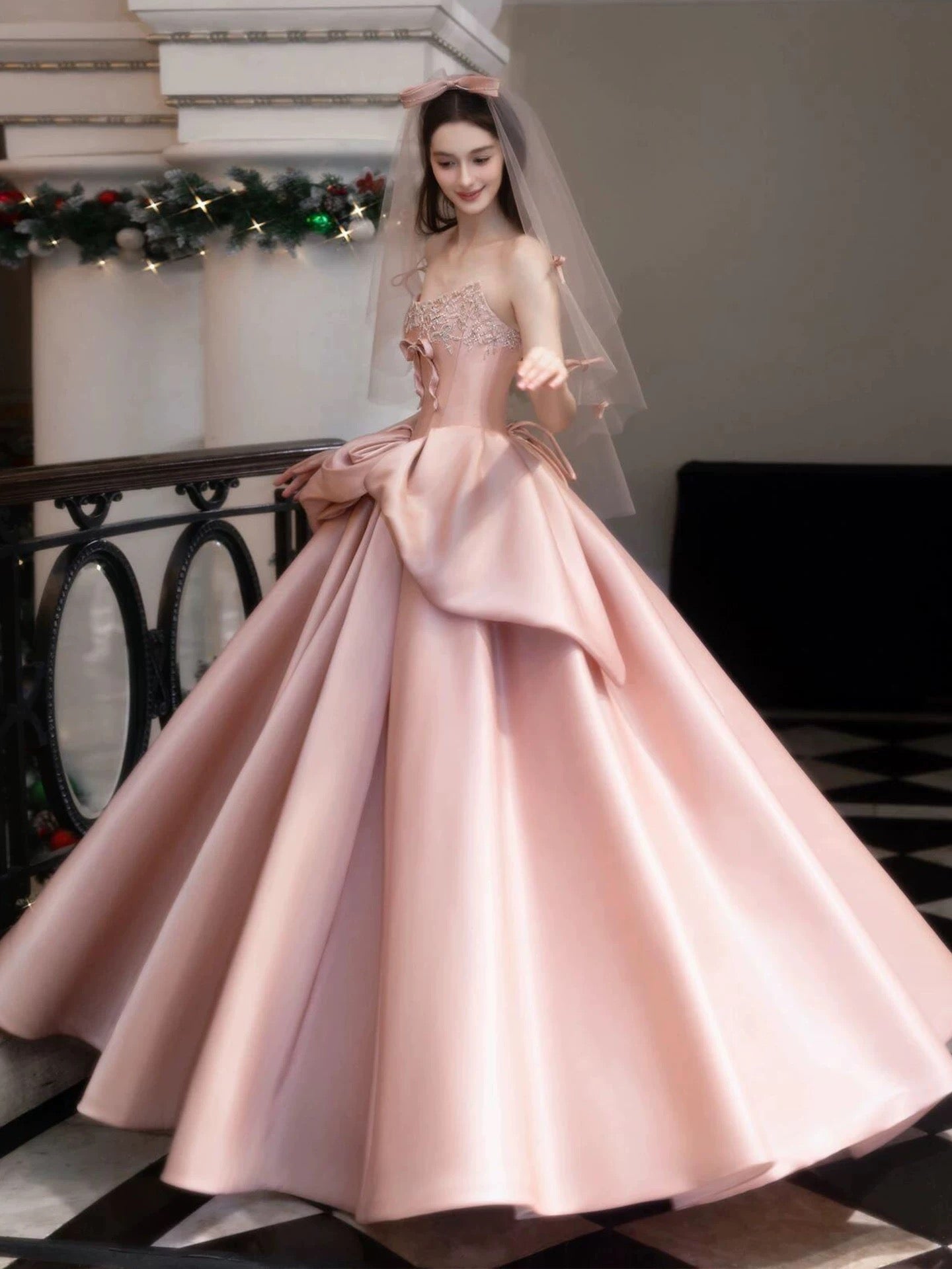 Cute Prom Dress Ball Gown Strapless Pink With Beads Floor Length Quinceanera Dresses Party Formal Outfits RB5214