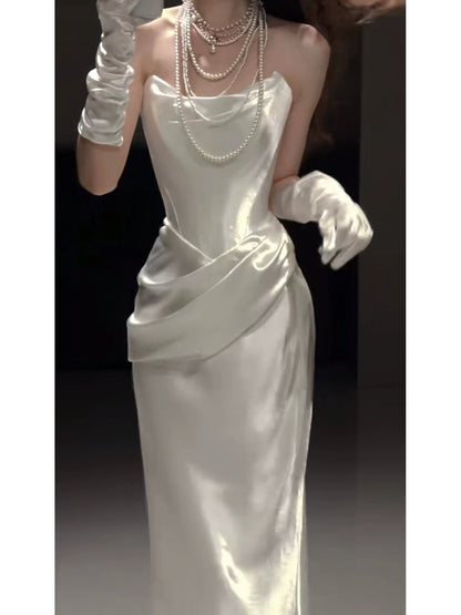 French Style Wedding Dresses Mermaid Strapless With Pleated Summer Gloves Wedding Dress N4252