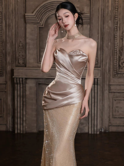 Sparkly Mermaid Sweetheart Champagne Sequin Long Prom Evening Dresses Inspo Evening Outfits RB5189