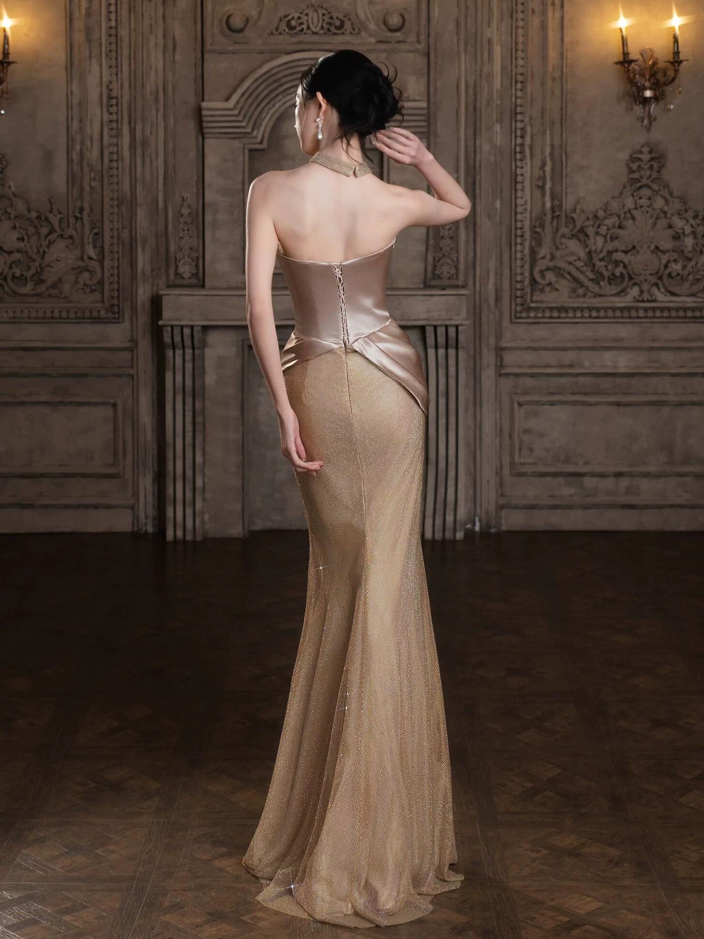 Sparkly Mermaid Sweetheart Champagne Sequin Long Prom Evening Dresses Inspo Evening Outfits RB5189