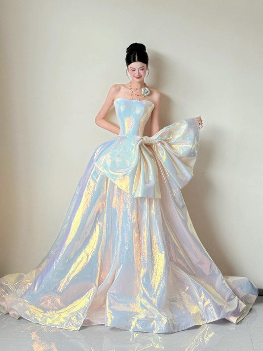 Prinzessin Abschlussballkleider Ballkleider Trägerlos mit Schleife Abendkleid Lang Quinceañera-Kleid N4259