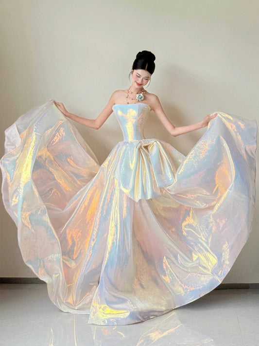 Prinzessin Abschlussballkleider Ballkleider Trägerlos mit Schleife Abendkleid Lang Quinceañera-Kleid N4259