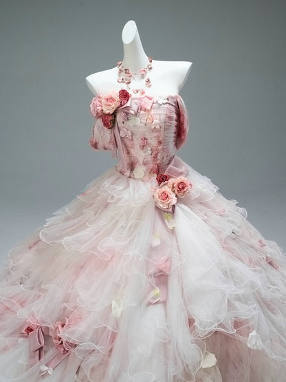 Pretty Ball Gown Off The Shoulder Pink With Flowers Long 15 Quinceanera Dresses Photo Ideas Formal Outfit RB5574