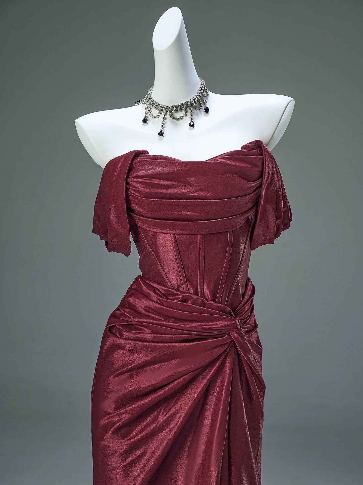 Elegant Mermaid Off The Shoulder Burgundy With Sleeves Date Night Outfits Formal Prom Gown Evening Dresses RB5575