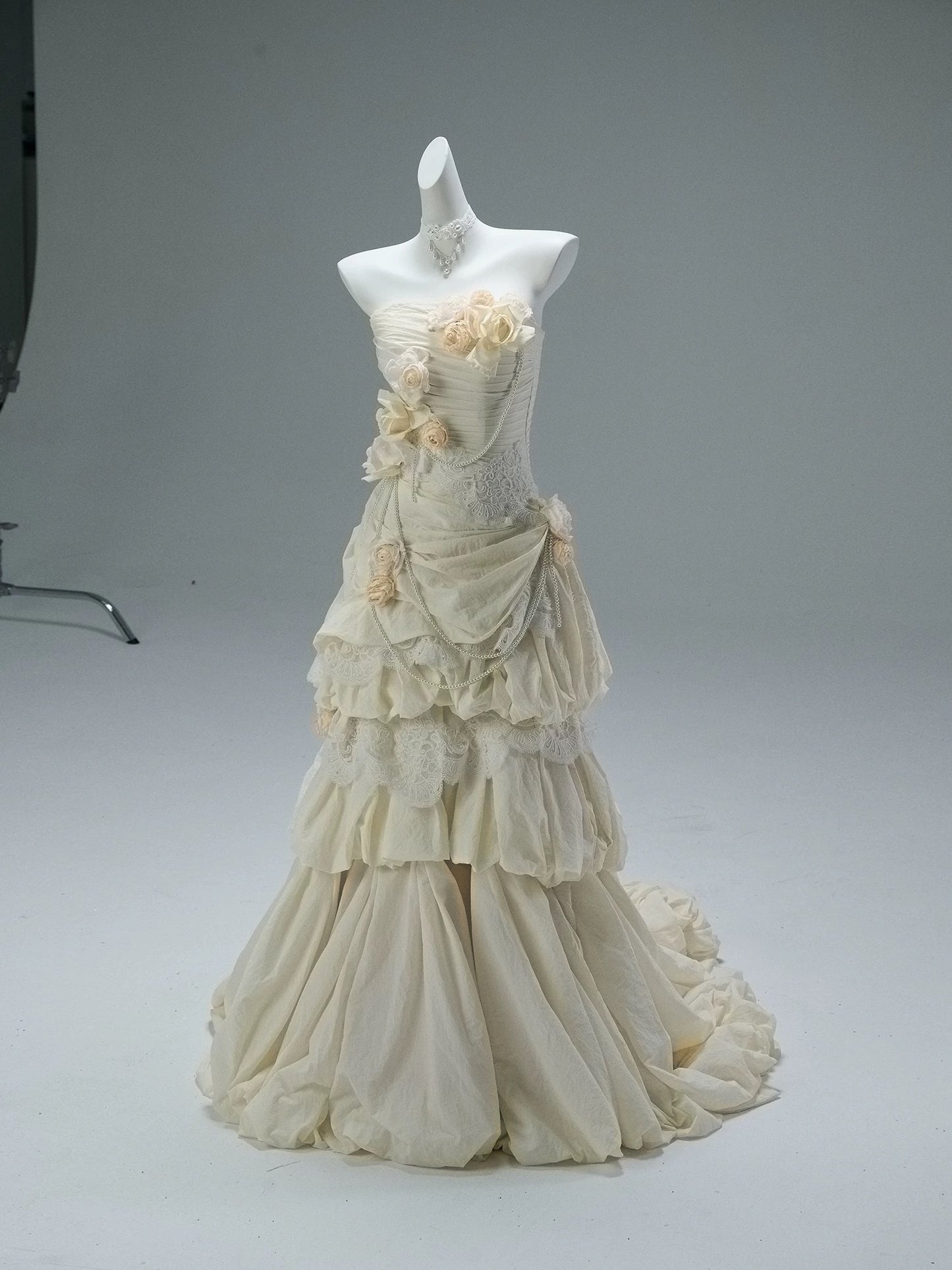 Classy Mermaid Sweetheart Champagne With Flowers Date Night Outfits Semi Formal Prom Gown Evening Dresses RB5578