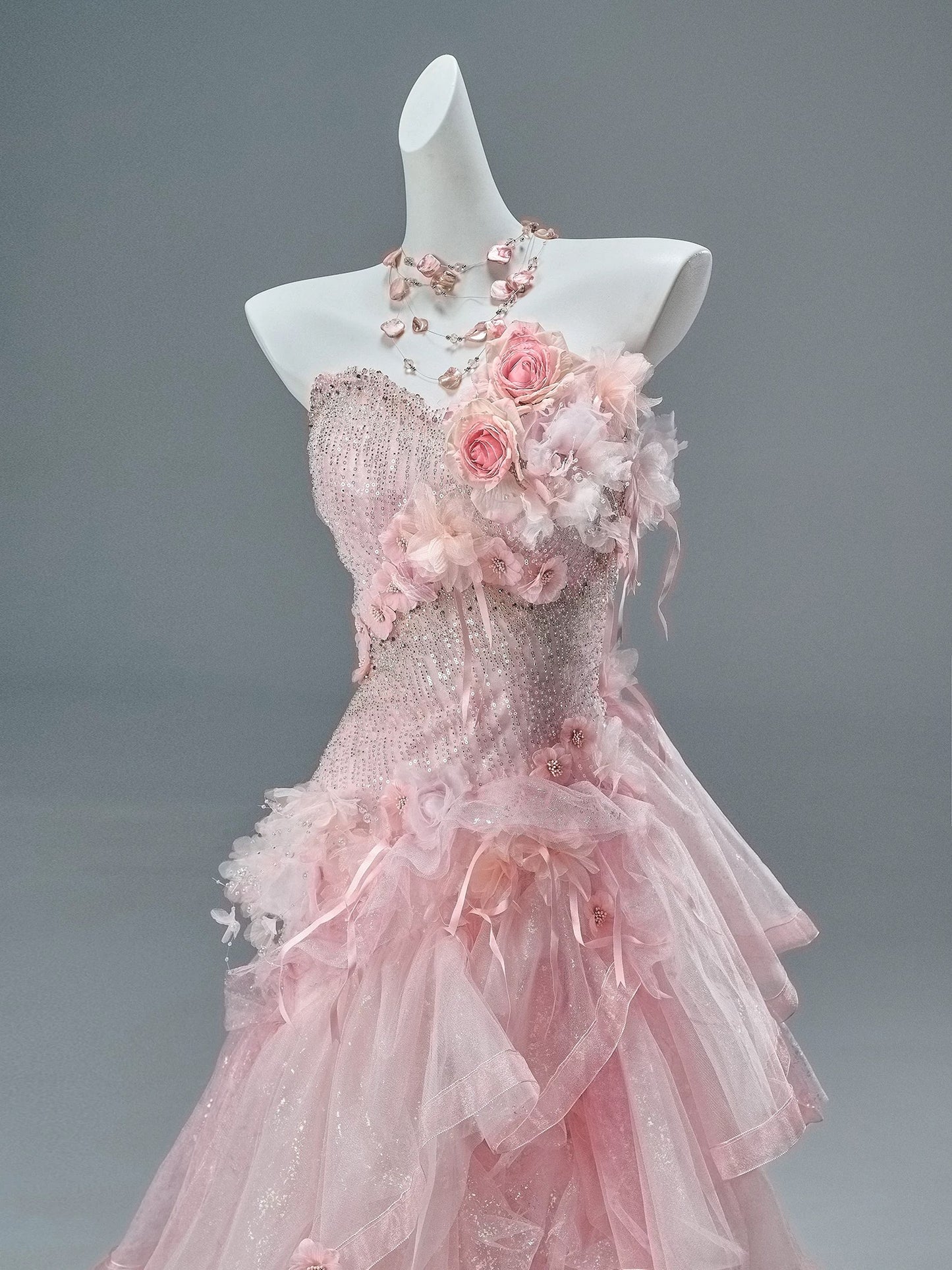 Classy Mermaid Sweetheart Pink With Flowers Date Night Outfits Semi Formal Prom Gown Evening Dresses RB5583