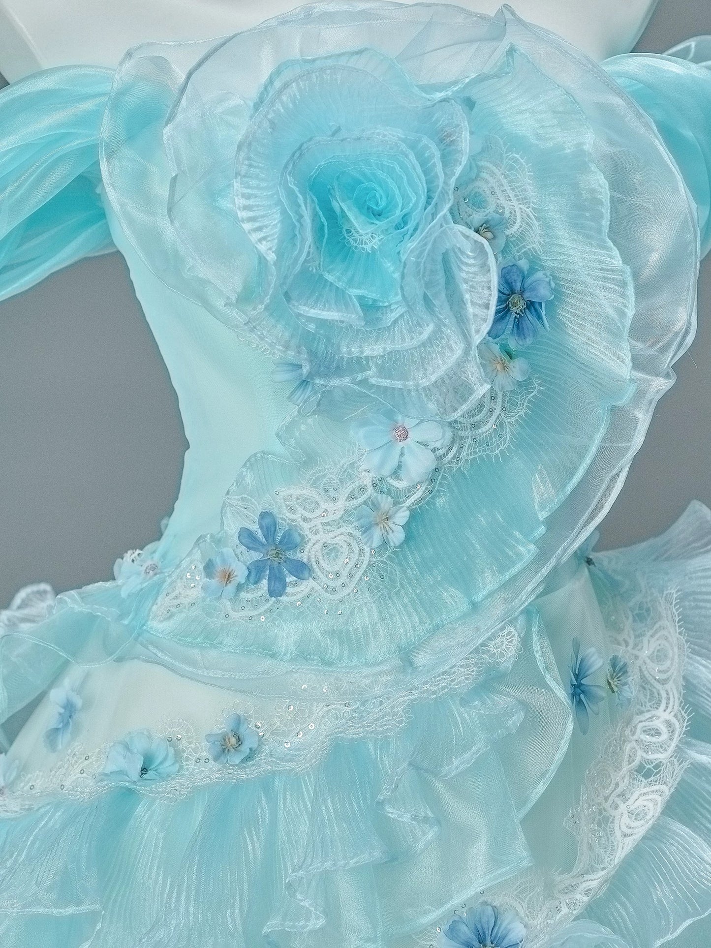 Pretty Ball Gown Off The Shoulder Tulle Tiffany Blue With Flowers Long 15 Quinceanera Dresses Photo Ideas Formal Outfit RB5591