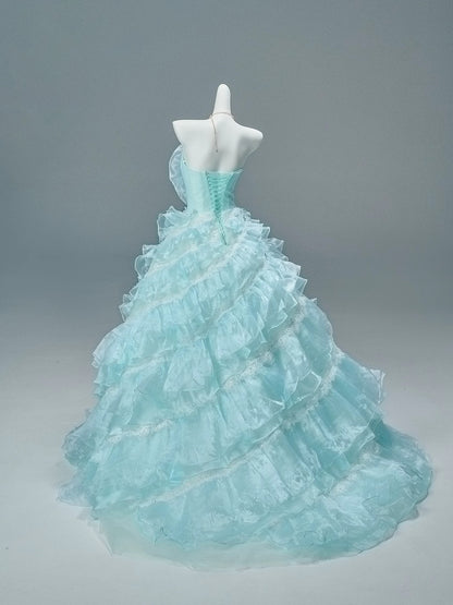 Pretty Ball Gown Off The Shoulder Tulle Tiffany Blue With Flowers Long 15 Quinceanera Dresses Photo Ideas Formal Outfit RB5591