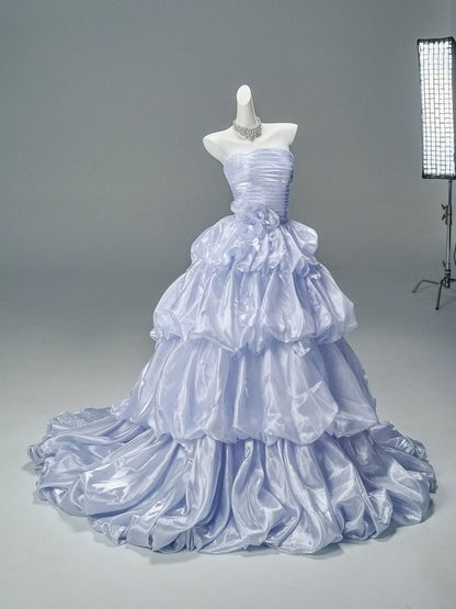 Princess Style Ball Gown Strapless Lilac Organza With Ruffled Long Quinceanera Dresses Formal Outfits RB5500