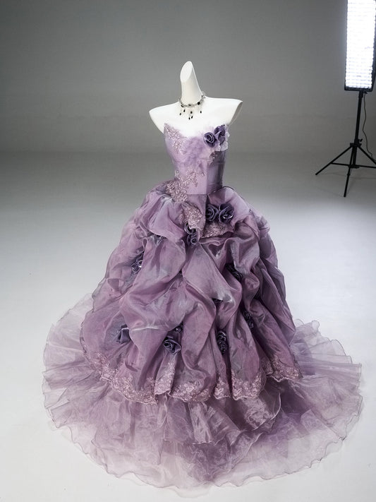 Princess Style Ball Gown Strapless Lilac Purple With Ruffled Long Quinceanera Dresses Ideas Formal Outfits RB5501