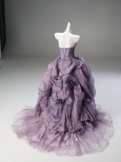 Princess Style Ball Gown Strapless Lilac Purple With Ruffled Long Quinceanera Dresses Ideas Formal Outfits RB5501