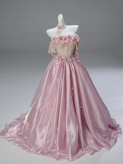 Princess Style Ball Gown Off The Shoulder Pink With Flowers Long 15 Quinceanera Dresses Photo Ideas Formal Outfits RB5502
