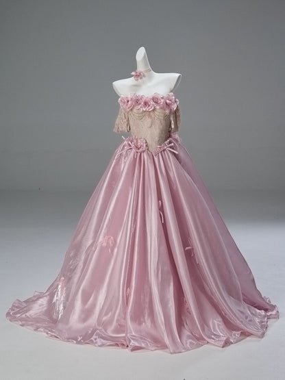 Princess Style Ball Gown Off The Shoulder Pink With Flowers Long 15 Quinceanera Dresses Photo Ideas Formal Outfits RB5502