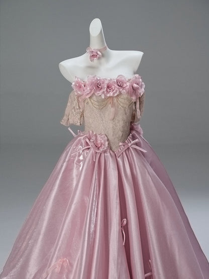 Princess Style Ball Gown Off The Shoulder Pink With Flowers Long 15 Quinceanera Dresses Photo Ideas Formal Outfits RB5502