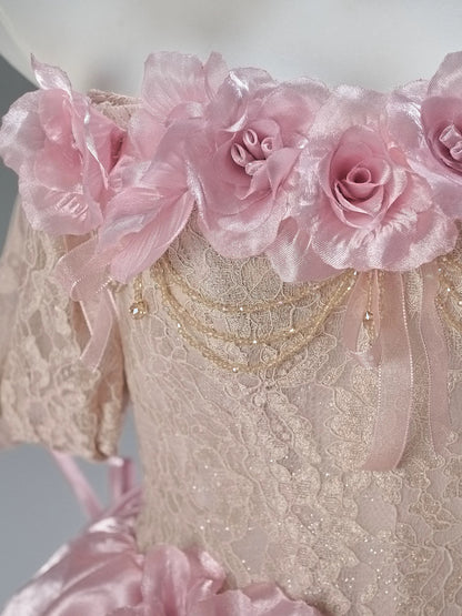 Princess Style Ball Gown Off The Shoulder Pink With Flowers Long 15 Quinceanera Dresses Photo Ideas Formal Outfits RB5502