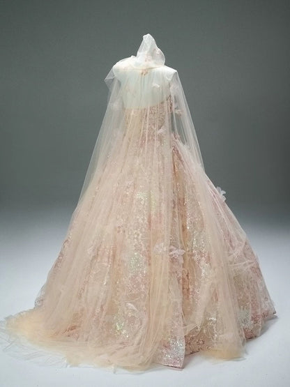 Cute Ball Gown Strapless Pink With Lace Flowers Long Quinceanera Dresses Sweet 15 Dress Formal Outfits RB5509