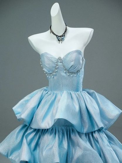 Cute Ball Gown Sweetheart Blue With Ruffled Layers Long Quinceanera Dresses Sweet 15 Dress Formal Outfits RB5511