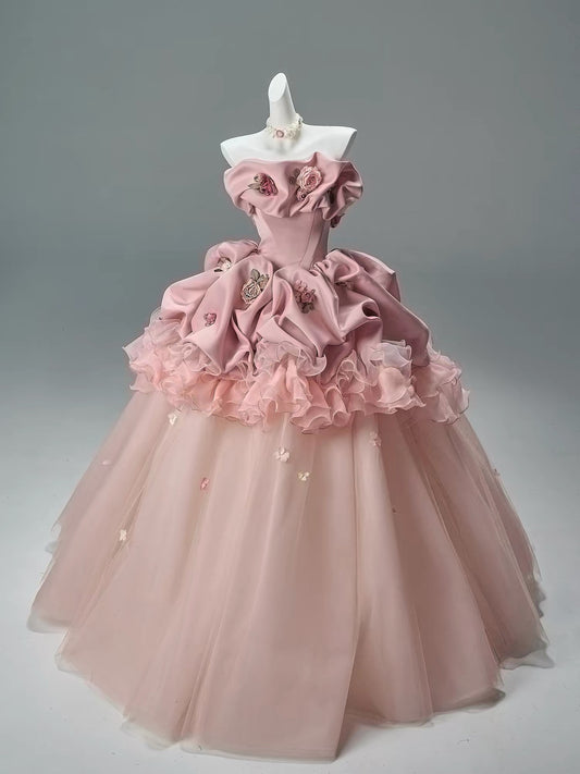 Beautiful Ball Gown Strapless Pink With Ruffled Layers Long Quinceanera Dresses Sweet 15 Dress Formal Outfits RB5513