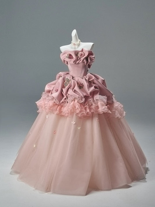 Beautiful Ball Gown Strapless Pink With Ruffled Layers Long Quinceanera Dresses Sweet 15 Dress Formal Outfits RB5513