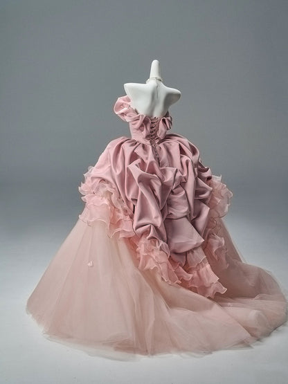 Beautiful Ball Gown Strapless Pink With Ruffled Layers Long Quinceanera Dresses Sweet 15 Dress Formal Outfits RB5513