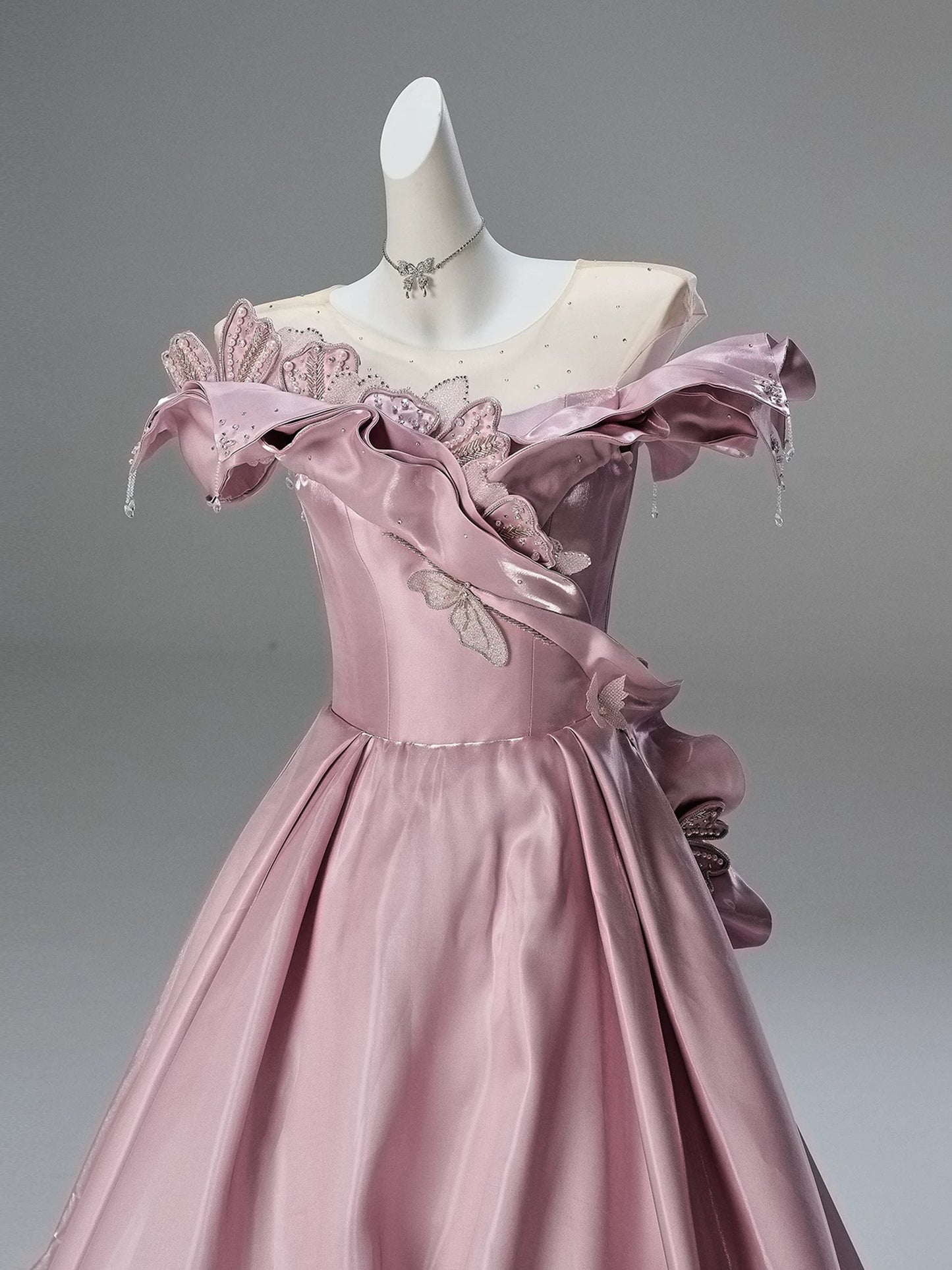 Princess Style Ball Gown Off The Shoulder Pink Satin With Beading Long 15 Quinceanera Dresses Photo Ideas Formal Outfit RB5514
