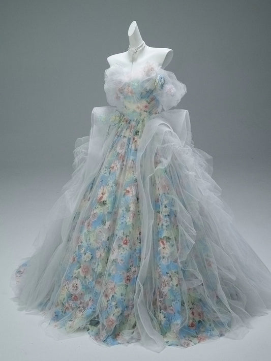 Princess Style Ball Gown Off The Shoulder Floral Tulle With Ruffled Long 15 Quinceanera Dresses Photo Ideas Formal Outfit RB5515