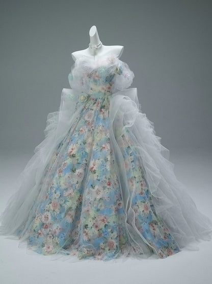 Princess Style Ball Gown Off The Shoulder Floral Tulle With Ruffled Long 15 Quinceanera Dresses Photo Ideas Formal Outfit RB5515