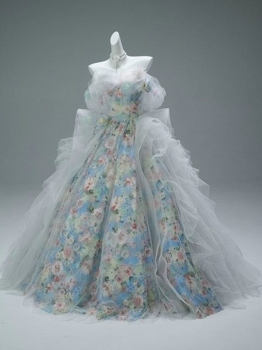 Princess Style Ball Gown Off The Shoulder Floral Tulle With Ruffled Long 15 Quinceanera Dresses Photo Ideas Formal Outfit RB5515