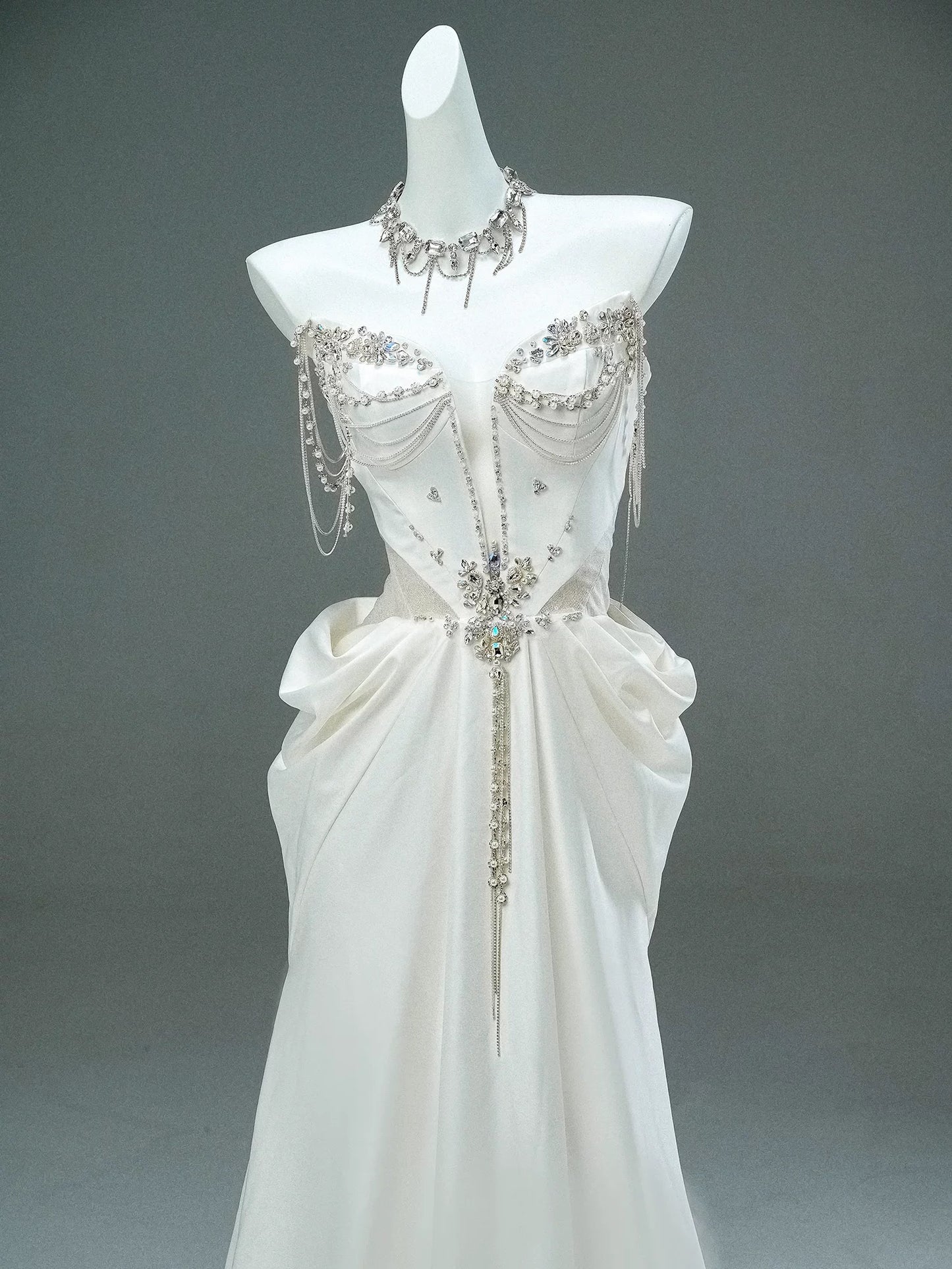 Modest Mermaid Sweetheart White With Train White Satin Brides Gown Bridal Dress Long Wedding Dresses RB5528