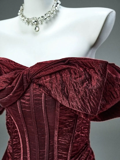 Elegant Mermaid Off The Shoulder Burgundy With Sleeves Date Night Outfits Semi Formal Prom Gown Evening Dresses RB5529