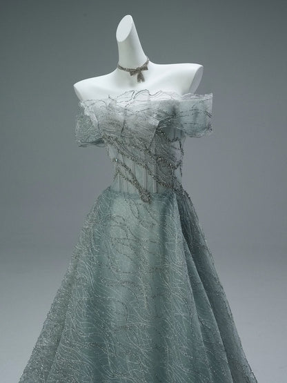 Sparkly Ball Gown Off The Shoulder Green With Beaded Date Night Outfits Semi Formal Prom Gown Evening Dresses RB5533