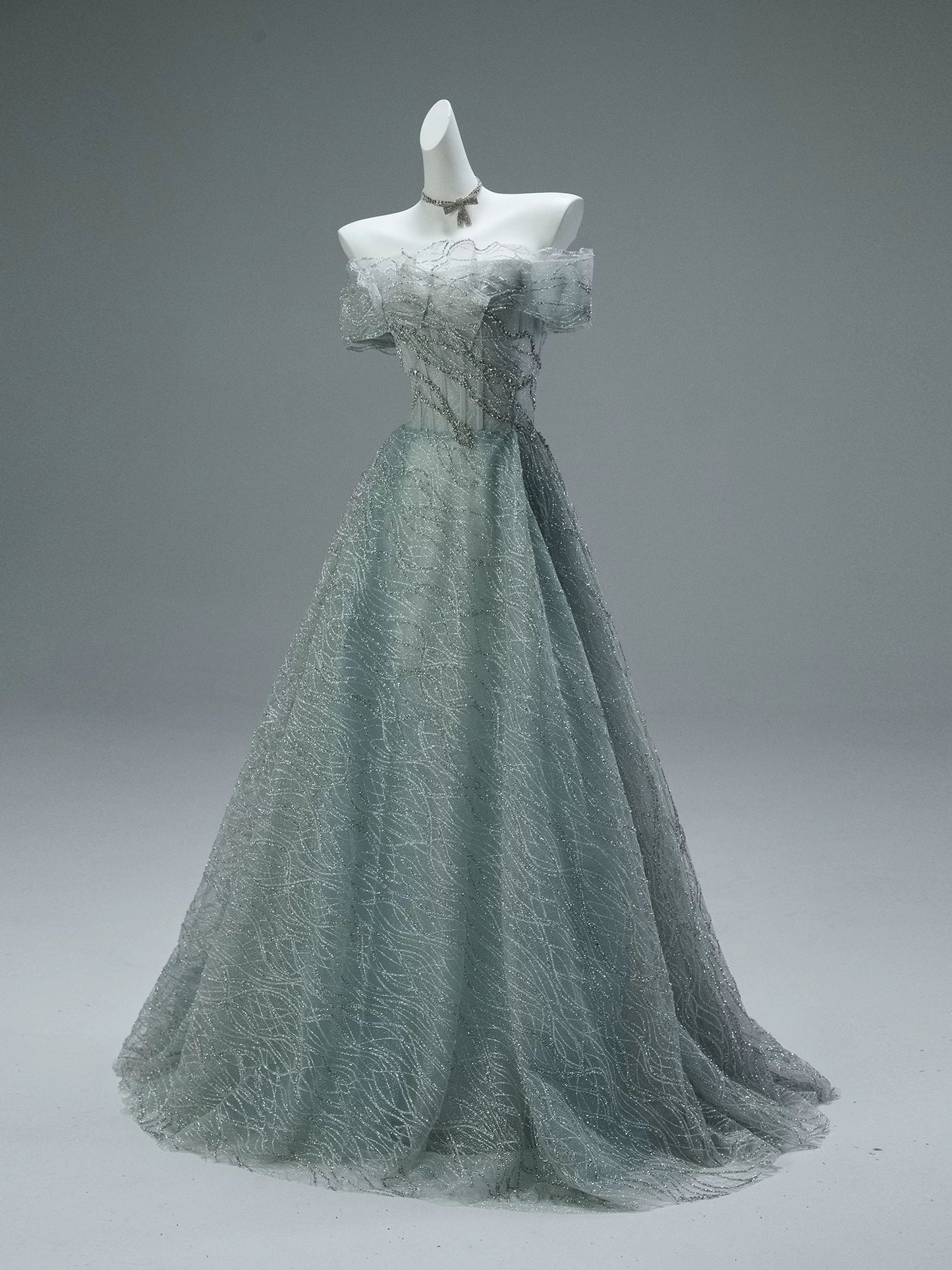 Sparkly Ball Gown Off The Shoulder Green With Beaded Date Night Outfits Semi Formal Prom Gown Evening Dresses RB5533