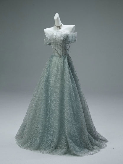Sparkly Ball Gown Off The Shoulder Green With Beaded Date Night Outfits Semi Formal Prom Gown Evening Dresses RB5533