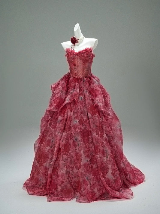 Princess Style Ball Gown Sweetheart Pink Floral With Flowers Long 15 Quinceanera Dresses Photo Ideas Formal Outfit RB5518
