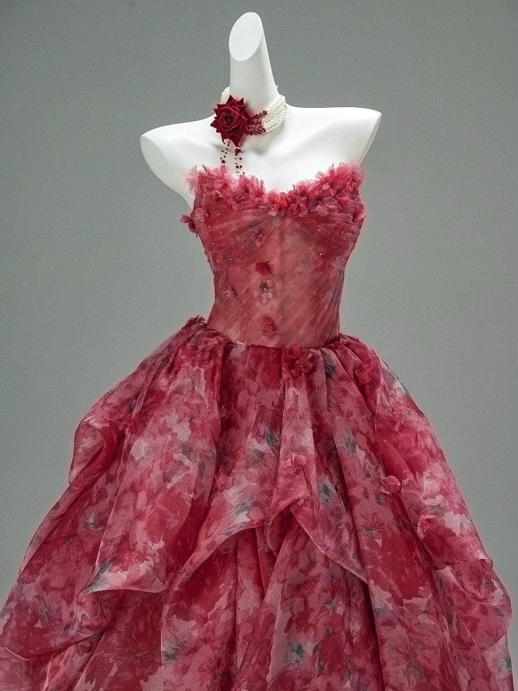 Princess Style Ball Gown Sweetheart Pink Floral With Flowers Long 15 Quinceanera Dresses Photo Ideas Formal Outfit RB5518