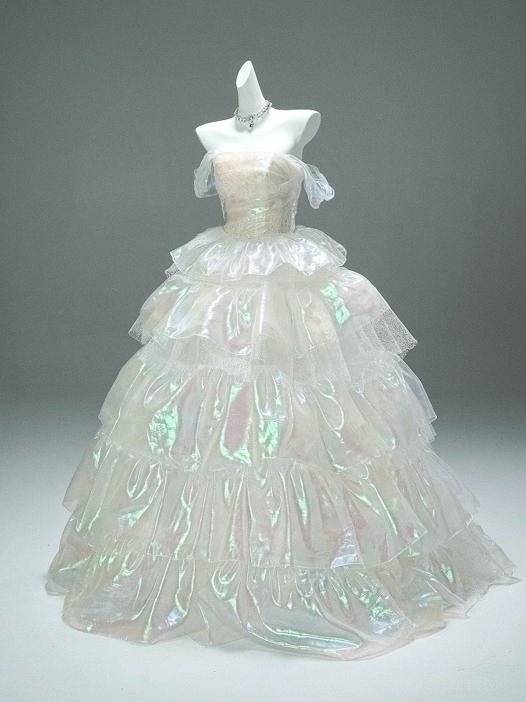 Princess Style Ball Gown Off The Shoulder White Organza Long 15 Quinceanera Dresses Photo Ideas Formal Outfit RB5520