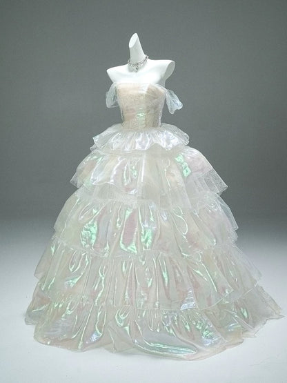 Princess Style Ball Gown Off The Shoulder White Organza Long 15 Quinceanera Dresses Photo Ideas Formal Outfit RB5520