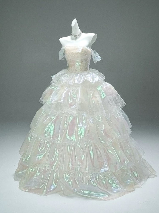 Princess Style Ball Gown Off The Shoulder White Organza Long 15 Quinceanera Dresses Photo Ideas Formal Outfit RB5520