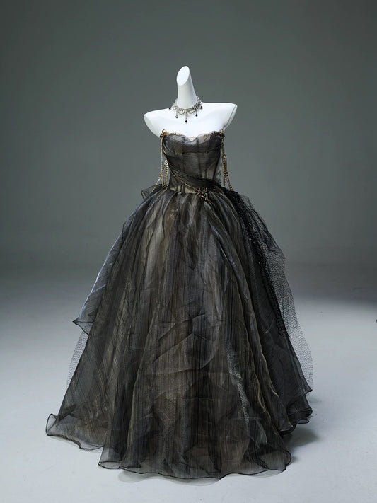 Beautiful Ball Gown Strapless Black With Gold Beading Long Quinceanera Dresses Sweet 15 Dress Formal Outfits RB5522