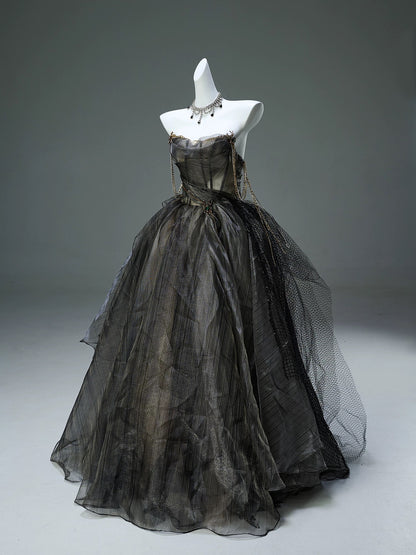 Beautiful Ball Gown Strapless Black With Gold Beading Long Quinceanera Dresses Sweet 15 Dress Formal Outfits RB5522