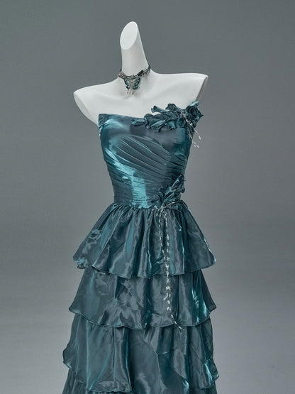 Elegant A line Strapless With Tiered Layers Date Night Outfits Semi Formal Prom Gown Evening Dresses RB5535