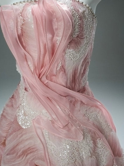 Beautiful Ball Gown Strapless Tulle Pink With Flower Long Quinceanera Dresses Sweet 15 Dress Formal Outfits RB5537