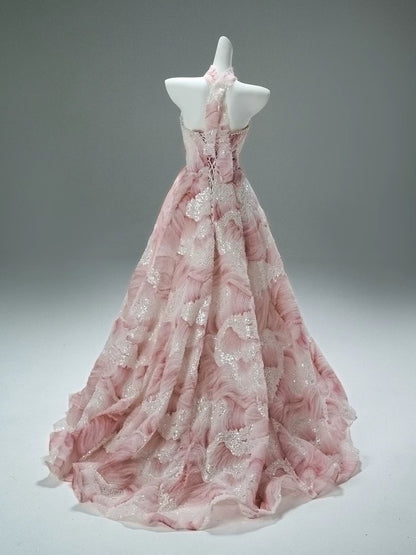 Beautiful Ball Gown Strapless Tulle Pink With Flower Long Quinceanera Dresses Sweet 15 Dress Formal Outfits RB5537